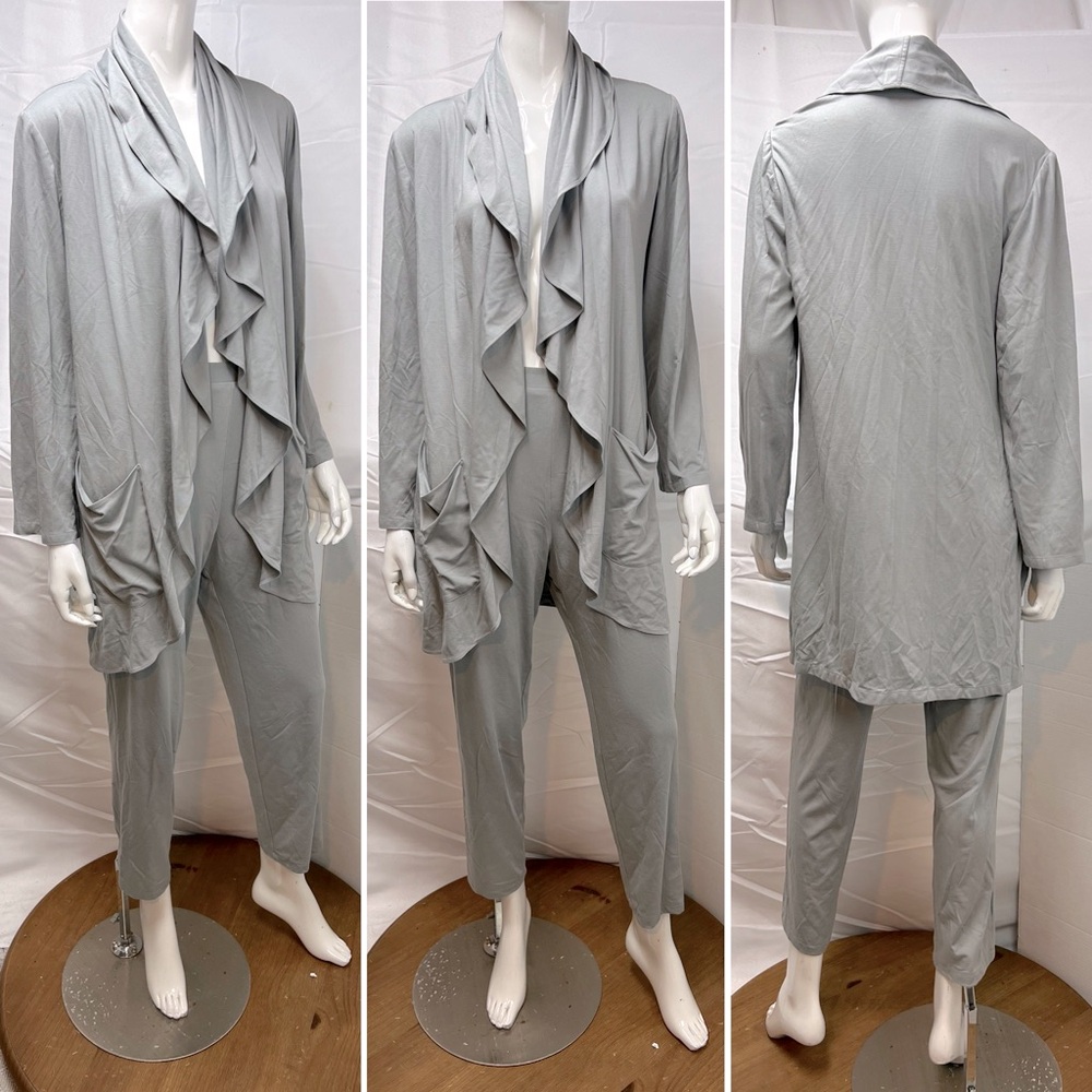 Zonda Nellis Women's Small Gray Cotton Draped Jacket Sweat Pant Set Art To Wear